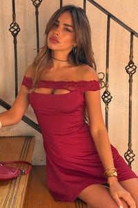 ZURI OFF SHOULDER MINI DRESS - WINE
