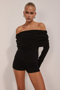 BARLY OFF SHOULDER KNIT TOP - BLACK