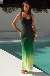 BENITO COWL CROSS BACK MAXI DRESS - PINE OMBRE