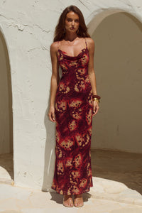 BENITO COWL CROSS BACK MAXI DRESS - ELIANA RED