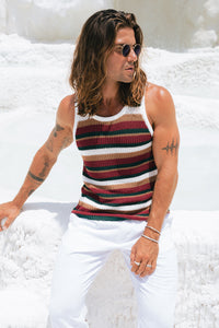 BENSON KNIT TOP - WHITE/GREEN MULTI