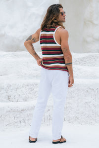 BENSON KNIT TOP - WHITE/GREEN MULTI