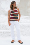 BENSON KNIT TOP - WHITE/GREEN MULTI