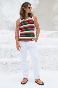 BENSON KNIT TOP - WHITE/GREEN MULTI