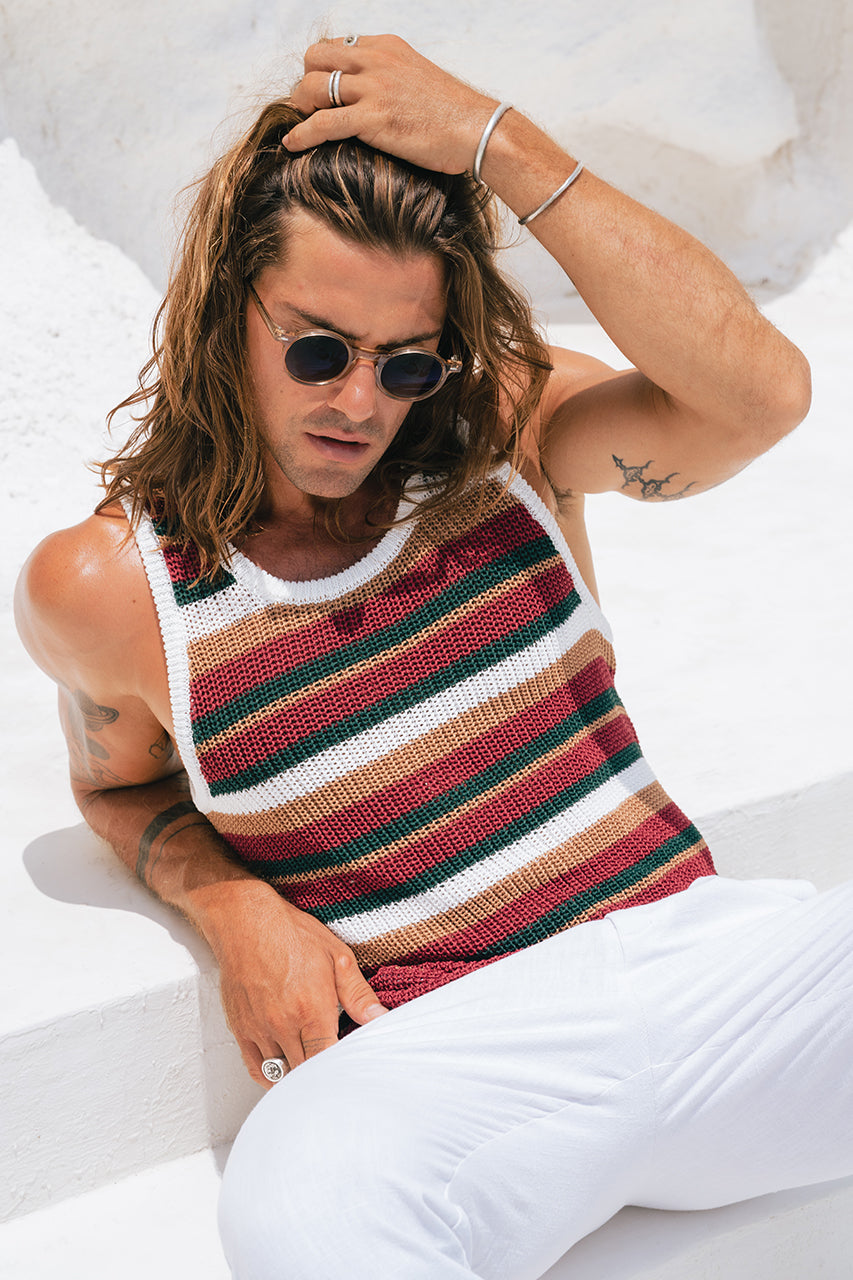 BENSON KNIT TOP - WHITE/GREEN MULTI