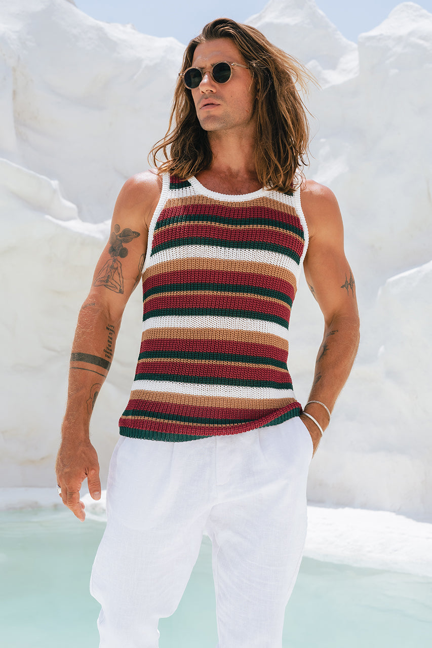 BENSON KNIT TOP - WHITE/GREEN MULTI