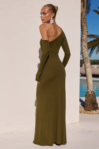 BIANCA ONE SHOULDER MAXI DRESS - ARMY GREEN