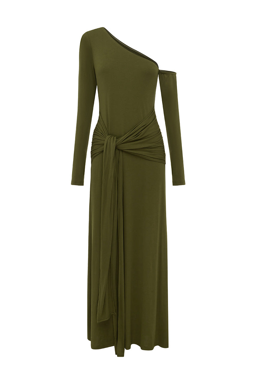 BIANCA ONE SHOULDER MAXI DRESS - ARMY GREEN