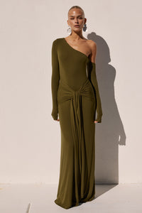 BIANCA ONE SHOULDER MAXI DRESS - ARMY GREEN