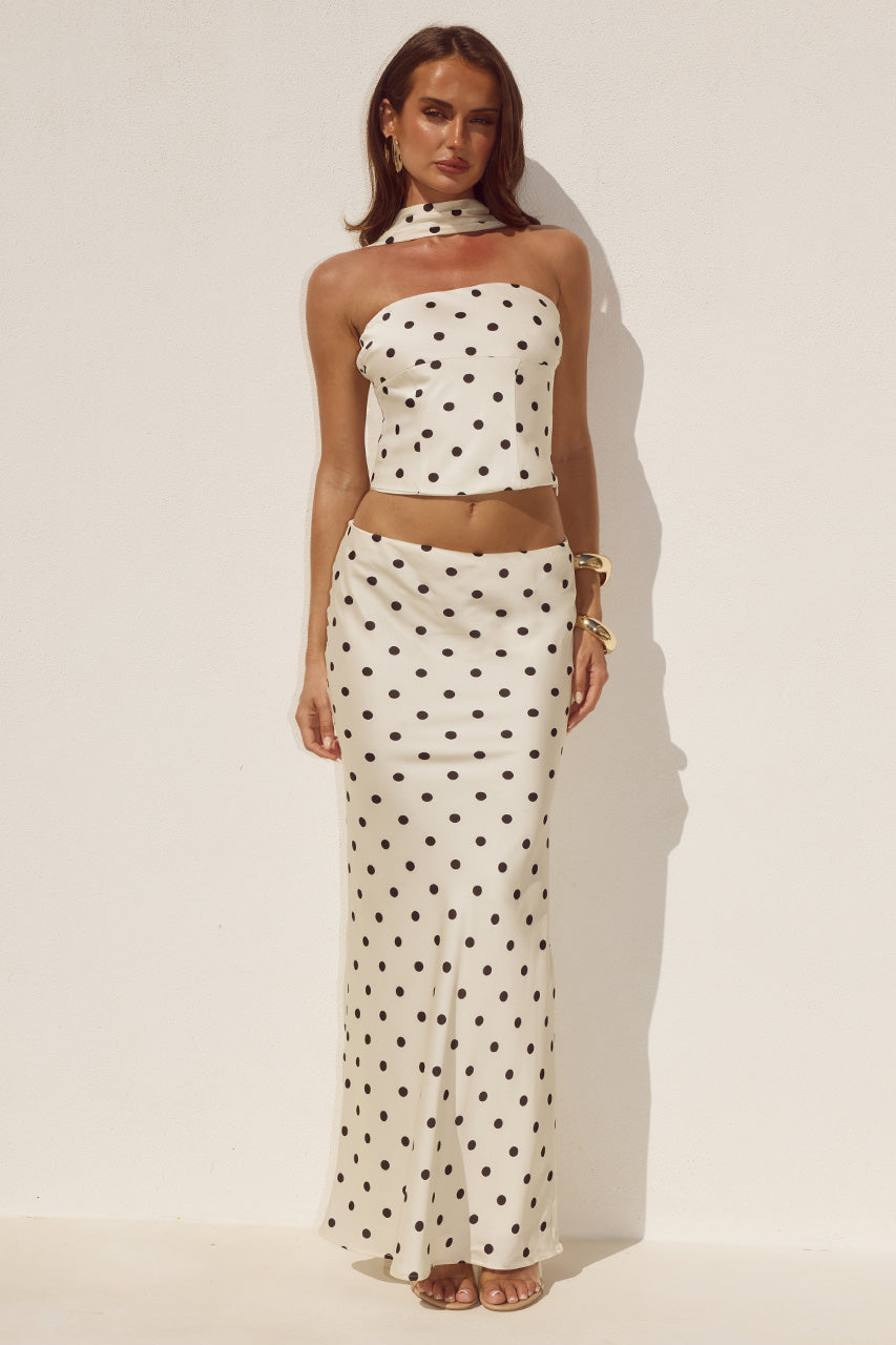 BLAINE LOW WAIST MAXI SKIRT - CREAM/BLACK POLKA