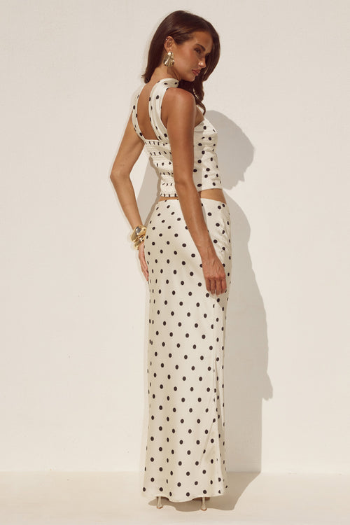BLAINE LOW WAIST MAXI SKIRT - CREAM/BLACK POLKA