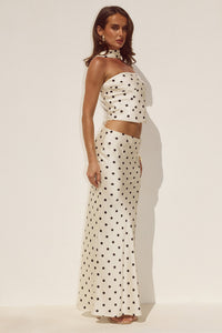 BLAINE LOW WAIST MAXI SKIRT - CREAM/BLACK POLKA