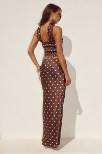BLAINE REVERSE HALTER TOP - CHOC/LEMON POLKA