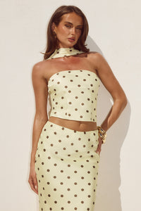 BLAINE REVERSE HALTER TOP - LEMON/CHOC POLKA