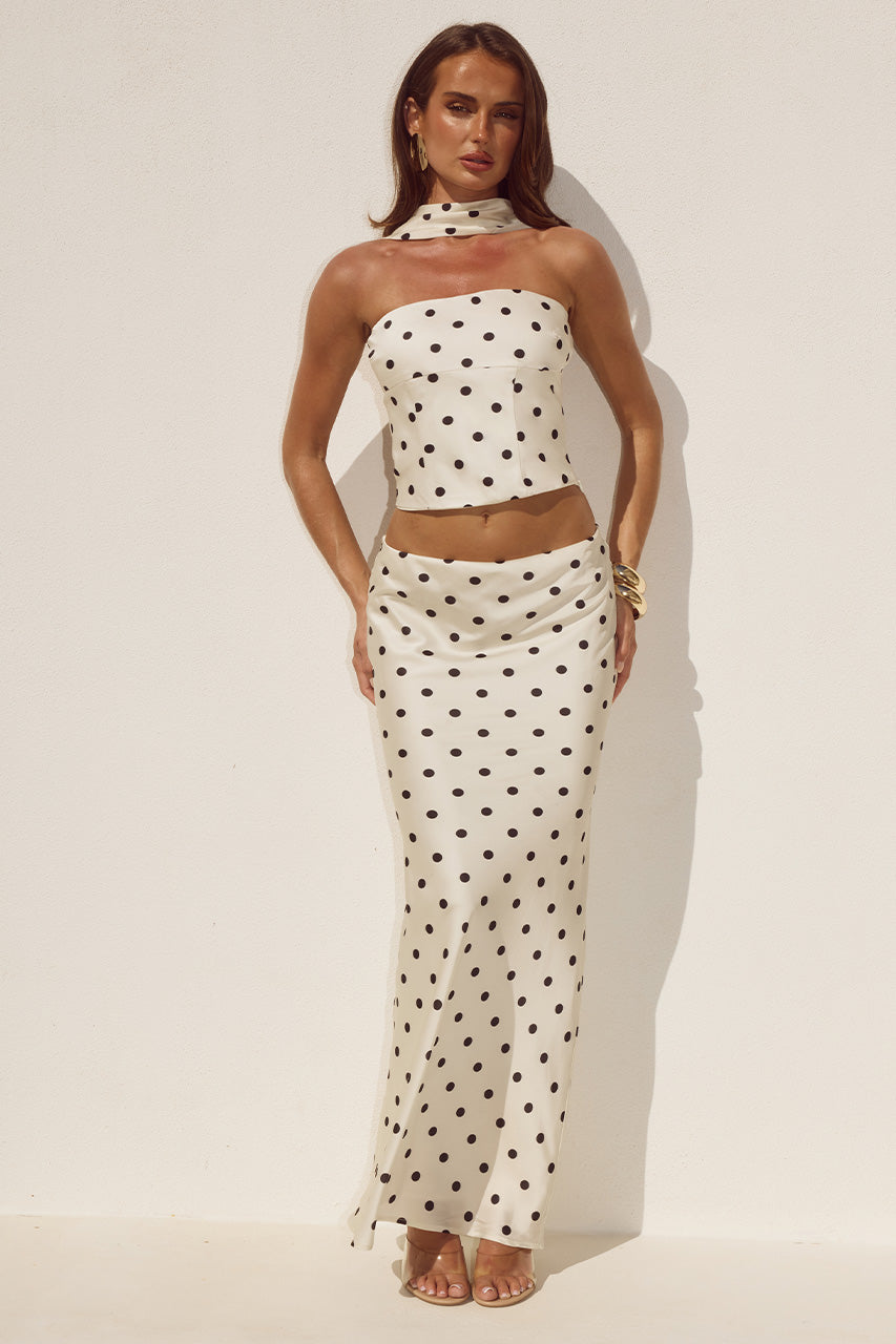 BLAINE LOW WAIST MAXI SKIRT - CREAM/BLACK POLKA