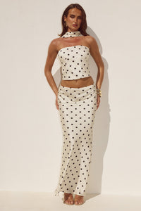 BLAINE LOW WAIST MAXI SKIRT - CREAM/BLACK POLKA