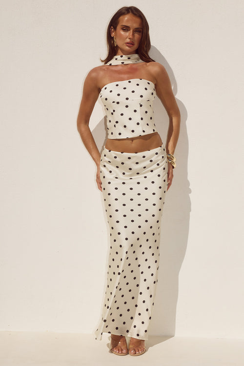 BLAINE LOW WAIST MAXI SKIRT - CREAM/BLACK POLKA