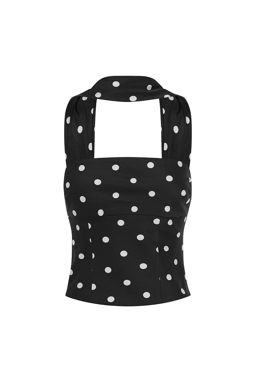 BLAINE TOP - BLACK POLKA