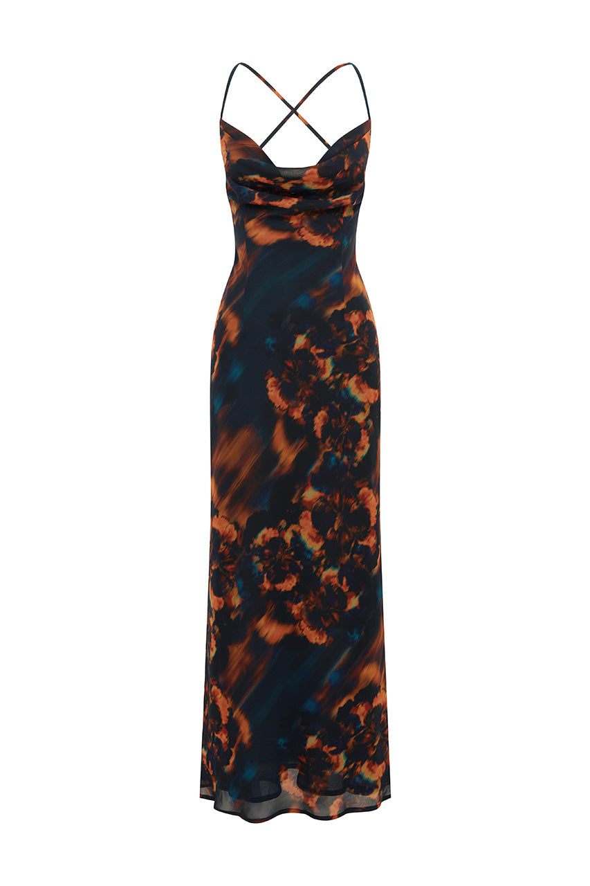 BRIGETTE COWL CROSS BACK MAXI DRESS - VALINA ORANGE