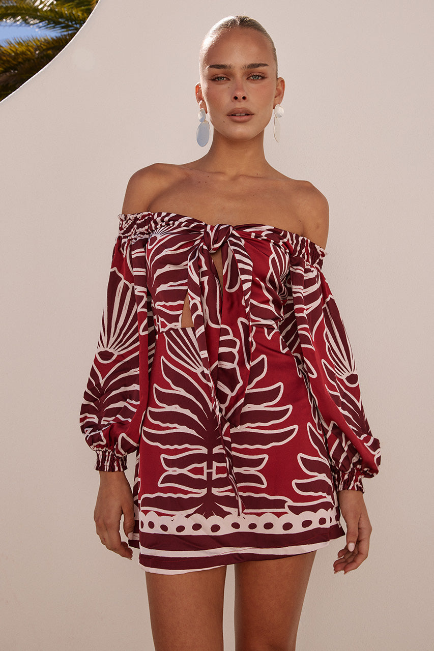 BRODIE OFF SHOULDER MINI DRESS - BRODIE RED