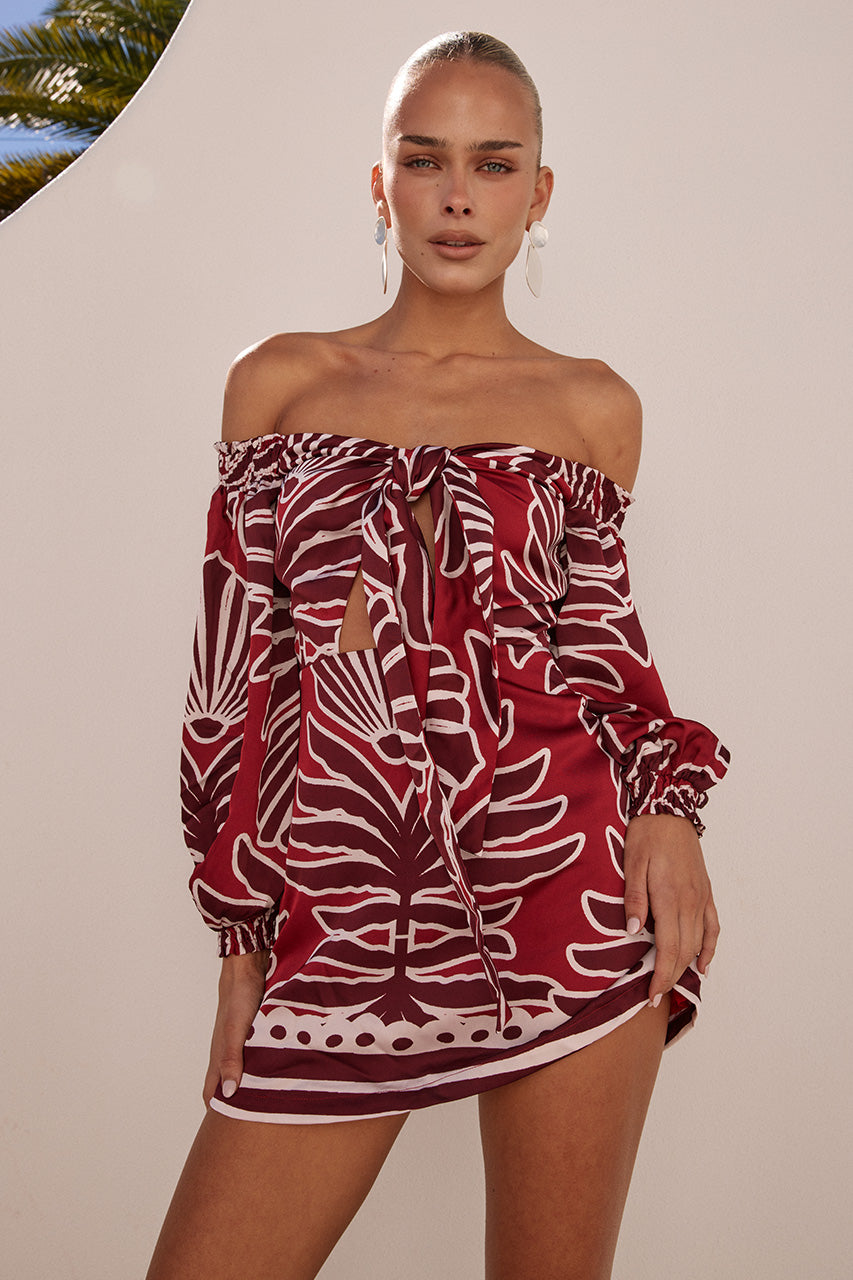 BRODIE OFF SHOULDER MINI DRESS - BRODIE RED