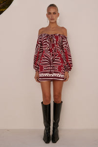 BRODIE OFF SHOULDER MINI DRESS - BRODIE RED