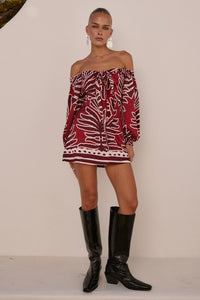 BRODIE OFF SHOULDER MINI DRESS - BRODIE RED