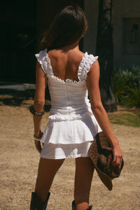 BRONTE RUFFLED CORSET MINI DRESS - WHITE