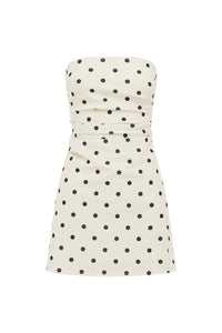 CAIRO STRAPLESS MINI DRESS - WHITE/BLACK POLKA