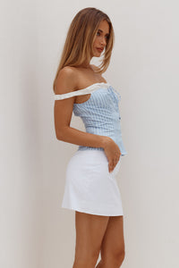 CARINA OFF SHOULDER FITTED TOP - BLUE STRIPE