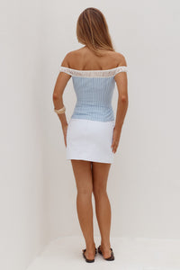 CARINA OFF SHOULDER FITTED TOP - BLUE STRIPE