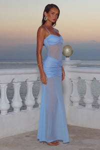 CASSIE GLITTER MESH MAXI DRESS - BLUEBELL