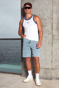 CHRIS RIBBED TANK - OFF WHITE/ROYAL