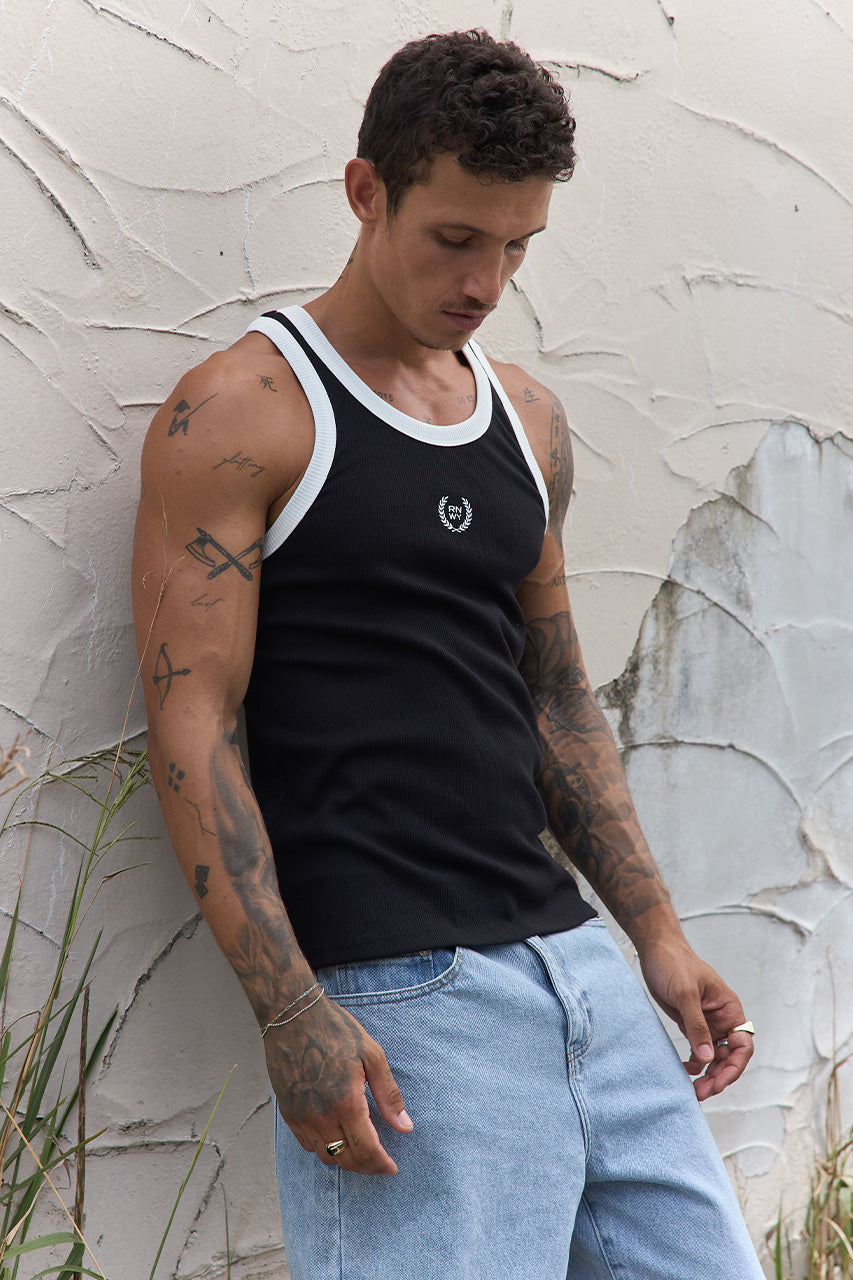 CHRIS RIBBED TANK - BLACK/OFF WHITE