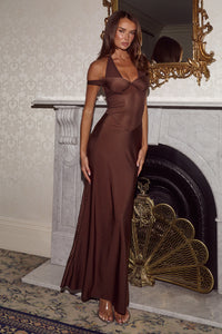 CICELY HALTER MAXI DRESS - CHOCOLATE