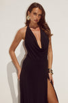 CICI LOW PLUNGE COWL MAXI DRESS - BLACK