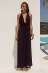 CICI LOW PLUNGE COWL MAXI DRESS - BLACK