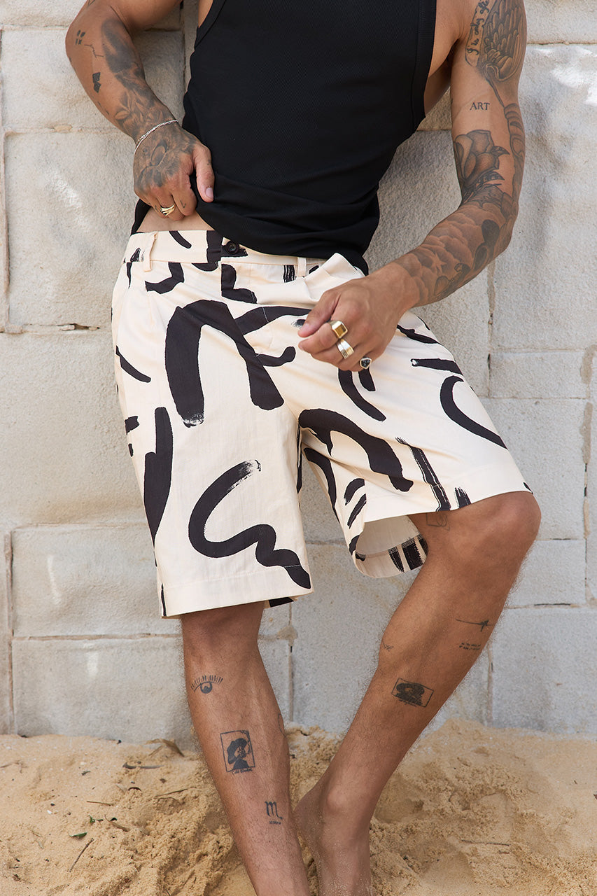 COLTON TAILORED SHORTS - SAND/BLACK