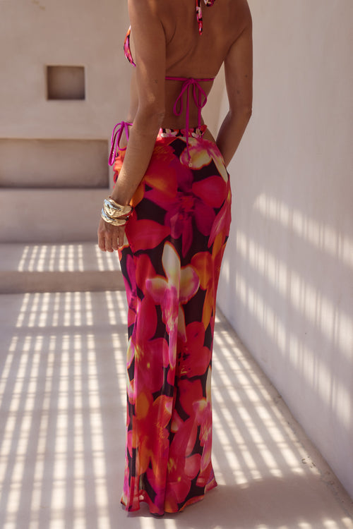 CYRUS LOW WAIST SHEER MAXI SKIRT - SKYE BLACK