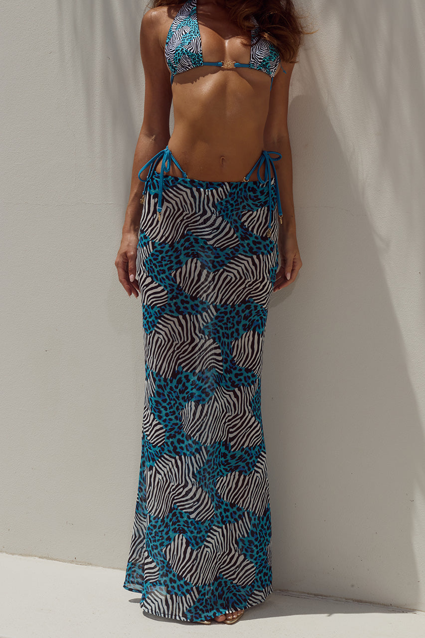 CYRUS LOW WAIST SHEER MAXI SKIRT - DANTE TEAL