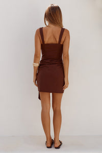 DELIA SQUARE NECK MINI DRESS - CHOCOLATE