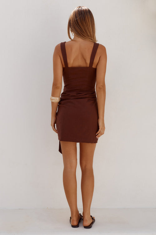 DELIA SQUARE NECK MINI DRESS - CHOCOLATE
