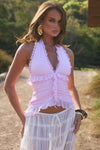 DELLA V-NECK RUFFLE TOP - PETAL