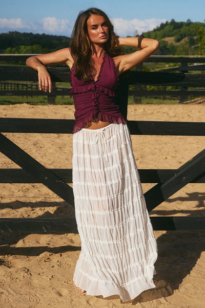 SUSANNA RUFFLE TEXTURED MAXI SKIRT - IVORY