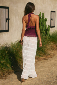 DELLA V-NECK RUFFLE TOP - PLUM