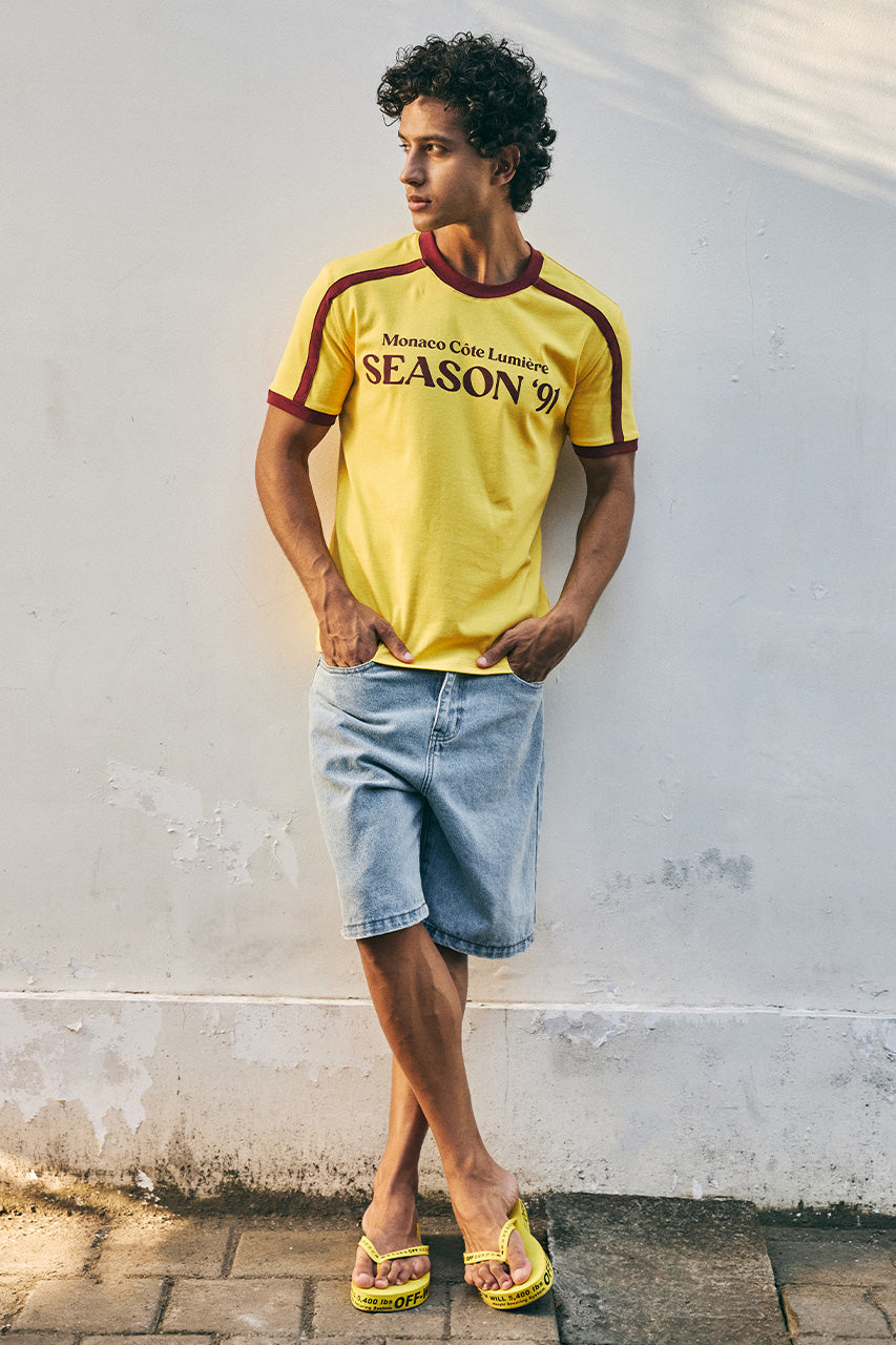 DINO SHORT SLEEVE T-SHIRT - YELLOW/WINE