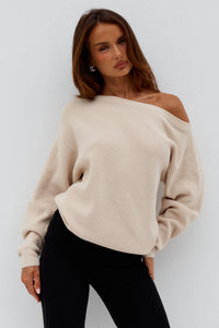 DIONNE OFF SHOULDER KNIT SWEATER - BISCUIT