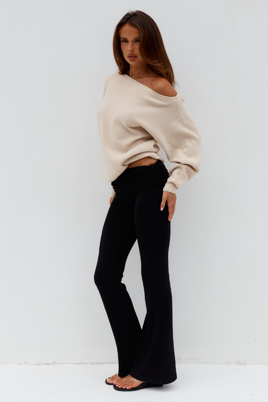 DIONNE OFF SHOULDER KNIT SWEATER - BISCUIT