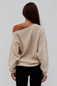 DIONNE OFF SHOULDER KNIT SWEATER - BISCUIT