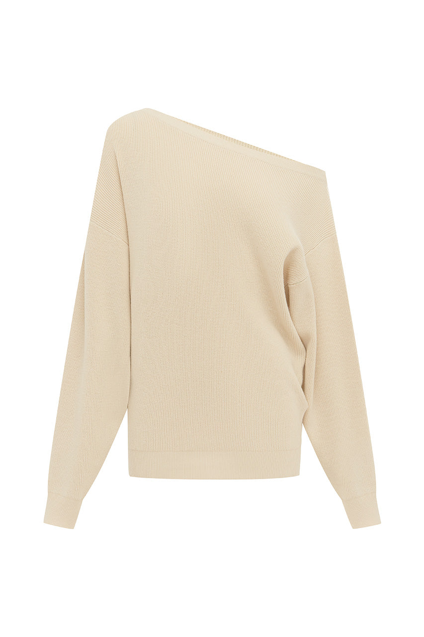 DIONNE OFF SHOULDER KNIT SWEATER - BISCUIT